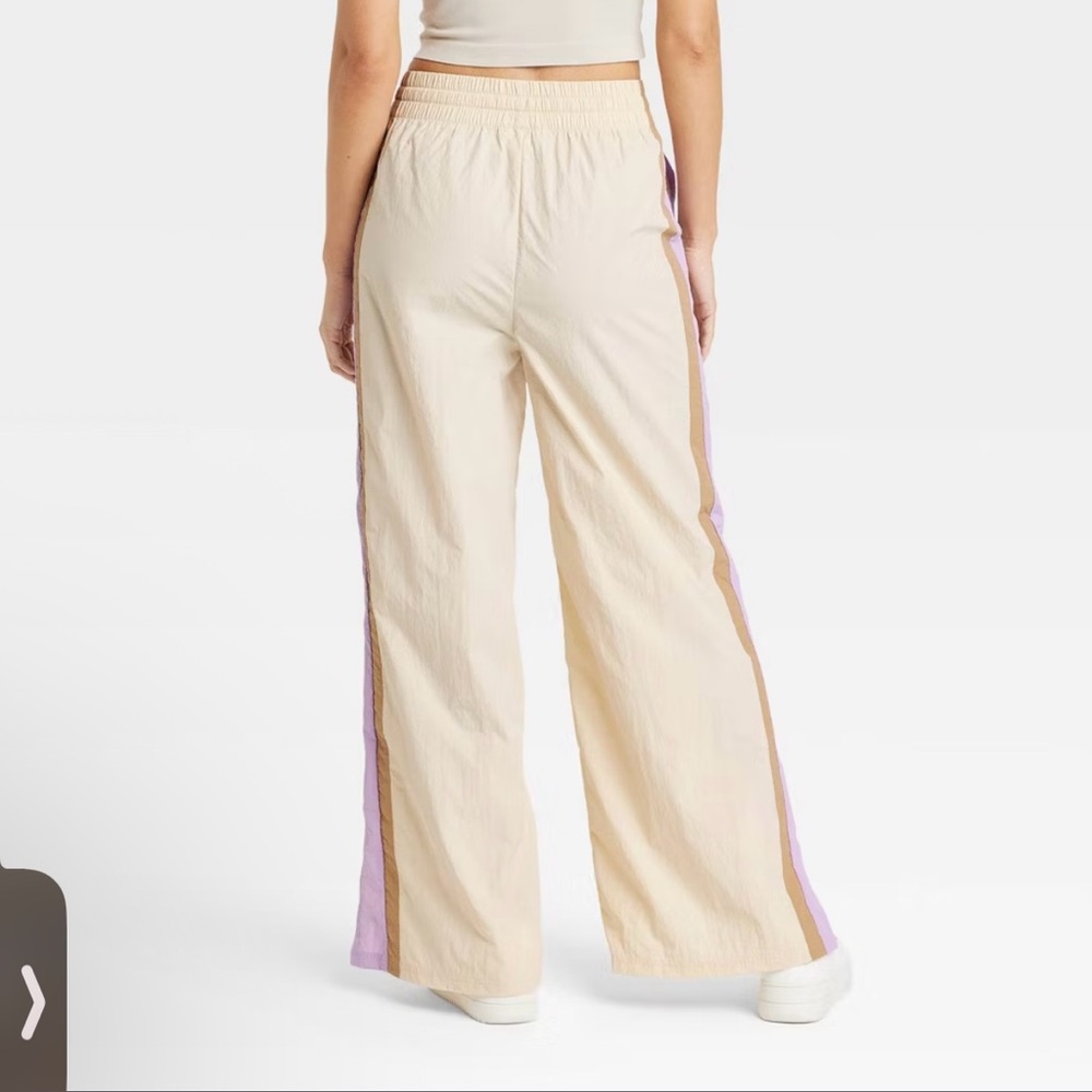 JoyLab Cream Wide-Leg Track Pants with Lilac & Tan Side Stripes - Picture 2 of 6